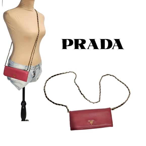 Prada Authentic saffiano leather pink red long wallet - Picture 1 of 15